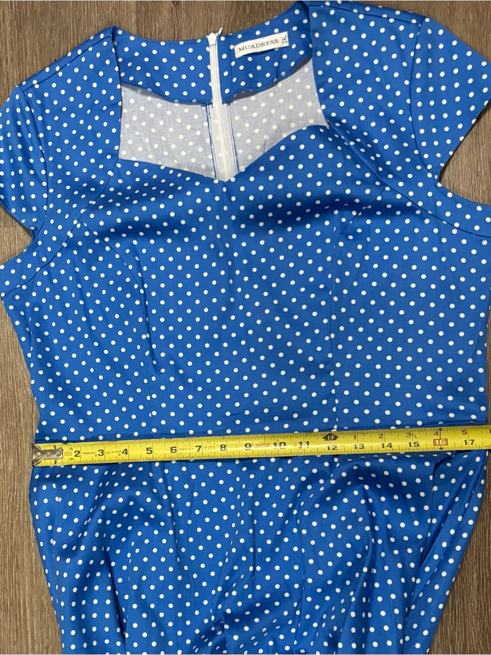 Polka Dot Midi Swing Dress in Blue with Bow - Picture 6 of 7